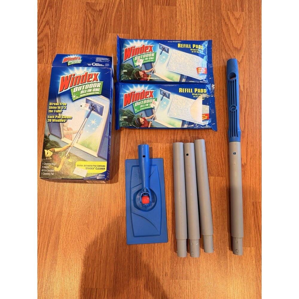 Windex Outdoor All In One Glass Window Cleaner Tool Starter Kit with 3 Pads New